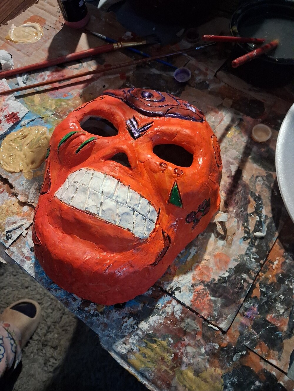 Handcrafted Orange Decorative Skull Mask - Unbranded